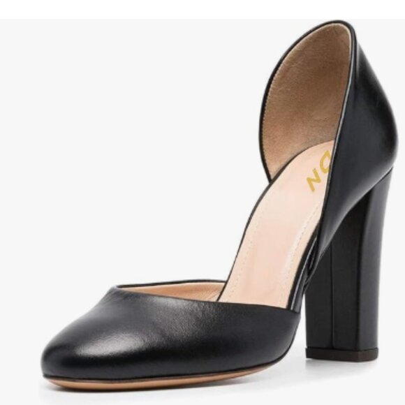YDN Black Round Toe D'Orsay Pumps Slip on Chunky High Heels Comfortable Shoes - Picture 1 of 8